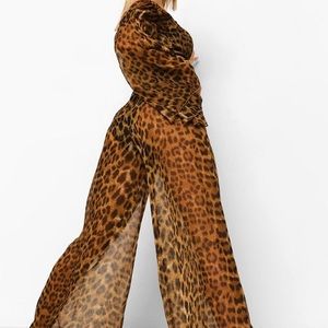 BooHoo Leopard Print Chiffon Wide Leg Trouser